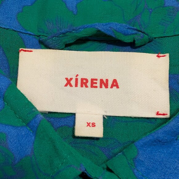 Xirena Womens Size XS Beau Ibiza Blue Green Floral Button Cotton L/S Blouse Top - Picture 8 of 10